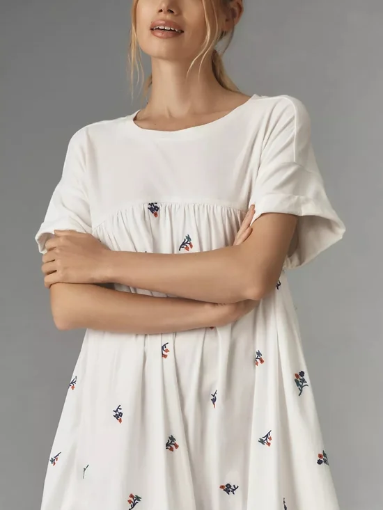 Pilcro White Maxi Dress with Navy and Coral Embroidery - Picture 2 of 8